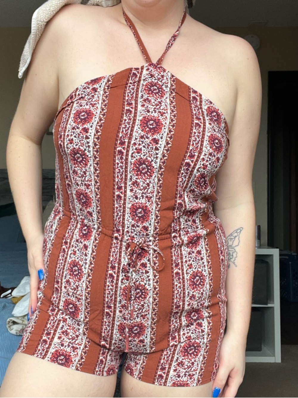 Cape Juby Rust Floral Strapless Romper